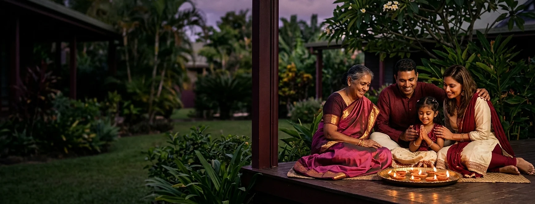 Three generations of a family lighting diyas together promotion